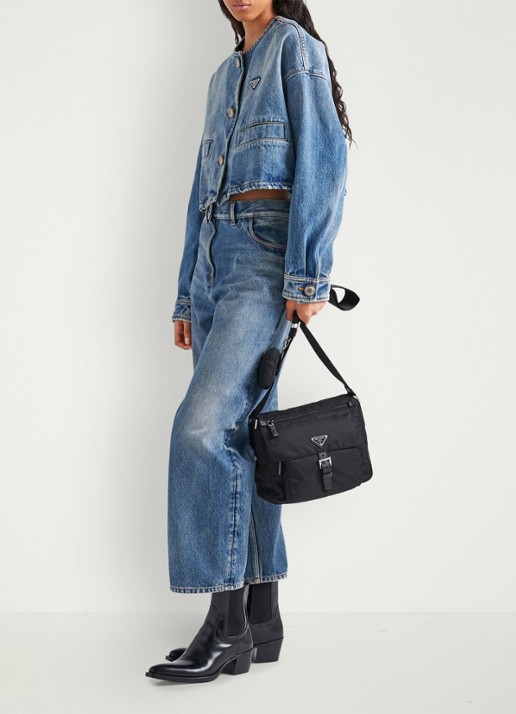 Prada Re-Nylon schoudertas met leren details - detail 6 zwart