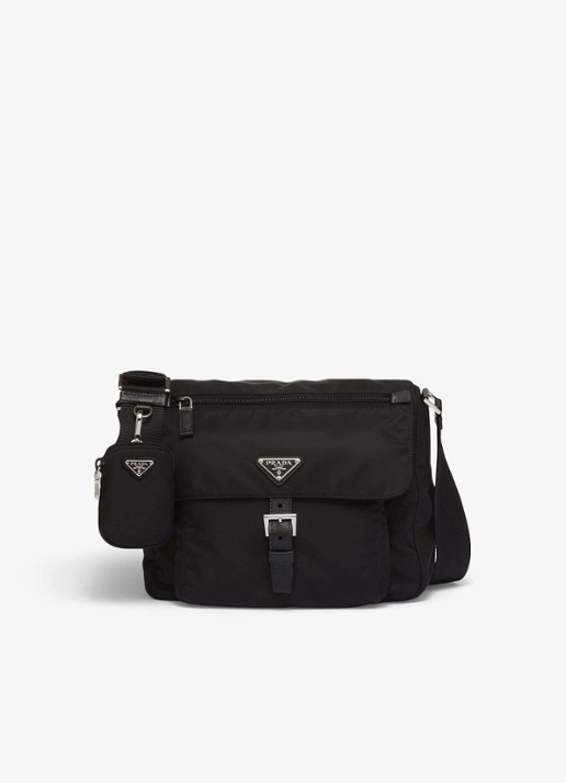 Prada Re-Nylon schoudertas met leren details - voorkant zwart