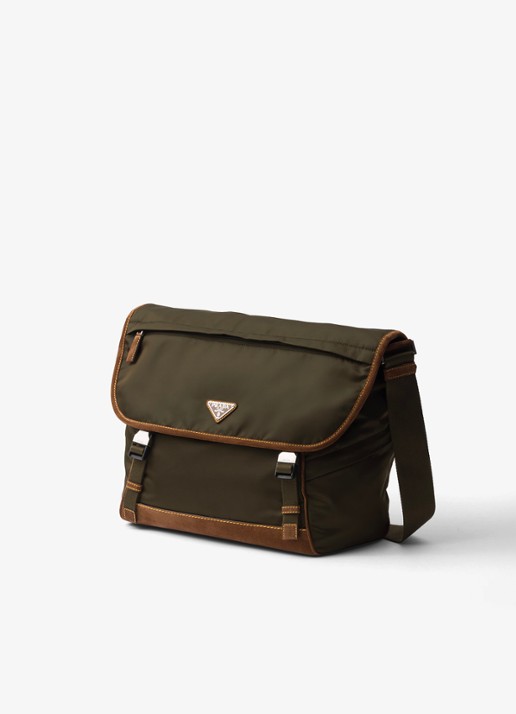 Prada Re-Nylon schoudertas met leren details - detail 4 legergroen