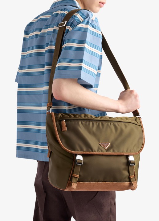 Prada Re-Nylon schoudertas met leren details - voorkant 3 legergroen
