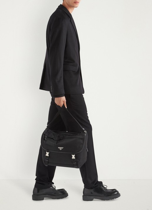 Prada Re-Nylon schoudertas met leren details - detail 2 zwart