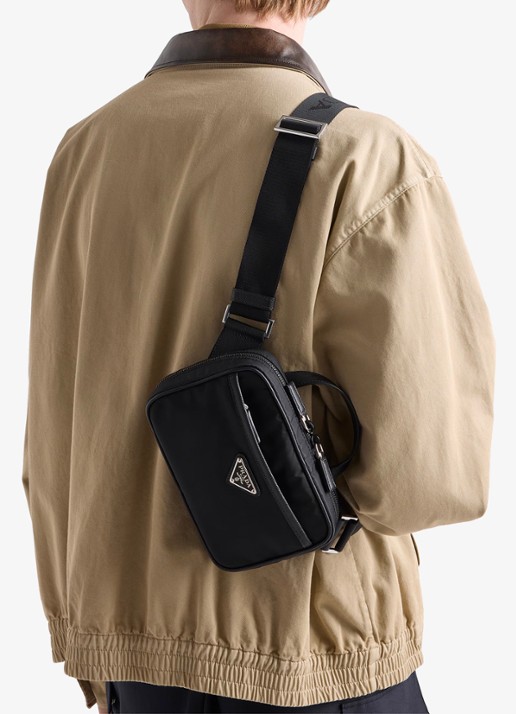 Prada Re-Nylon schoudertas met leren details - voorkant 2 zwart