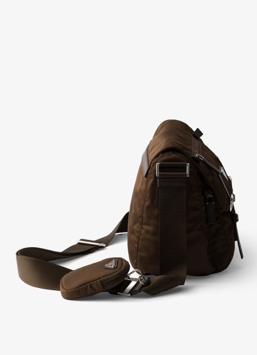 Prada Re-Nylon schoudertas met logo - detail donkerbruin