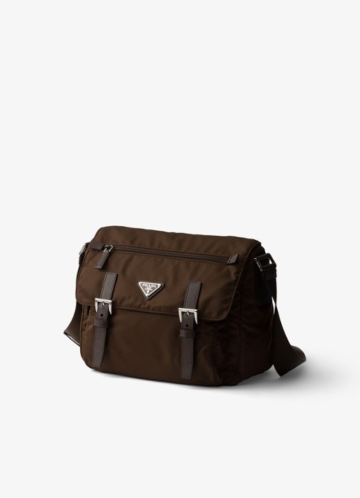 Prada Re-Nylon schoudertas met logo - voorkant 5 donkerbruin