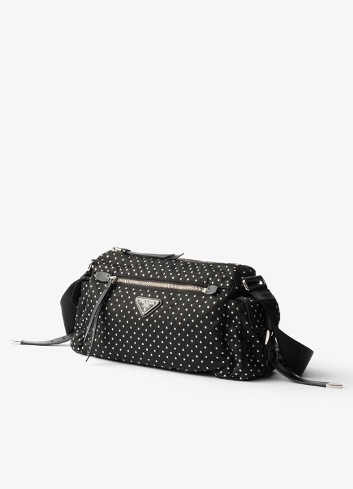 Prada Re-Nylon schoudertas met studs - voorkant 2 zwart