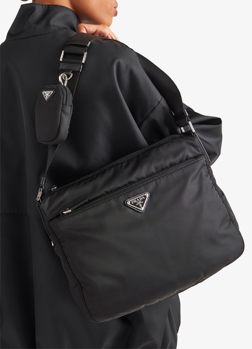 Prada Re-Nylon schoudertas met verstelbare schouderriem - detail 4 zwart