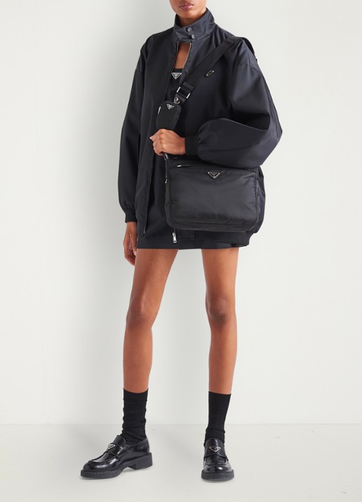 Prada Re-Nylon schoudertas met verstelbare schouderriem - voorkant 7 zwart