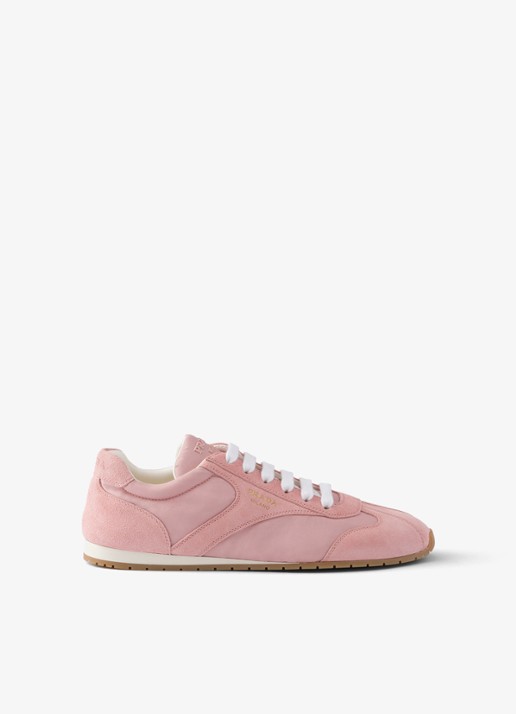 Prada Re-Nylon sneaker met suède details - voorkant oudroze
