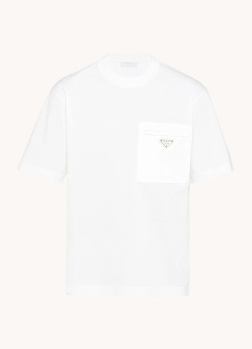 Prada Re-Nylon T-shirt met borstzak en logo - voorkant wit