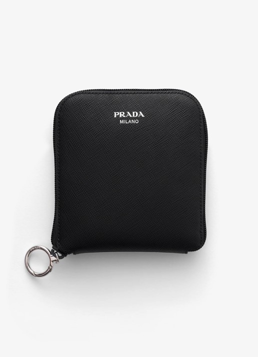 Prada Re-Nylon tasbedel van leer met opbergbare tas - voorkant zwart