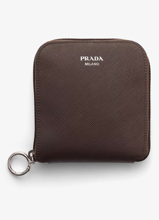 Prada Re-Nylon tasbedel van leer met opbergbare tas - voorkant donkerbruin