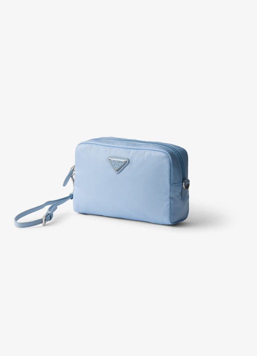 Prada Re-Nylon toilettas met leren details en logo - voorkant 2 lichtblauw