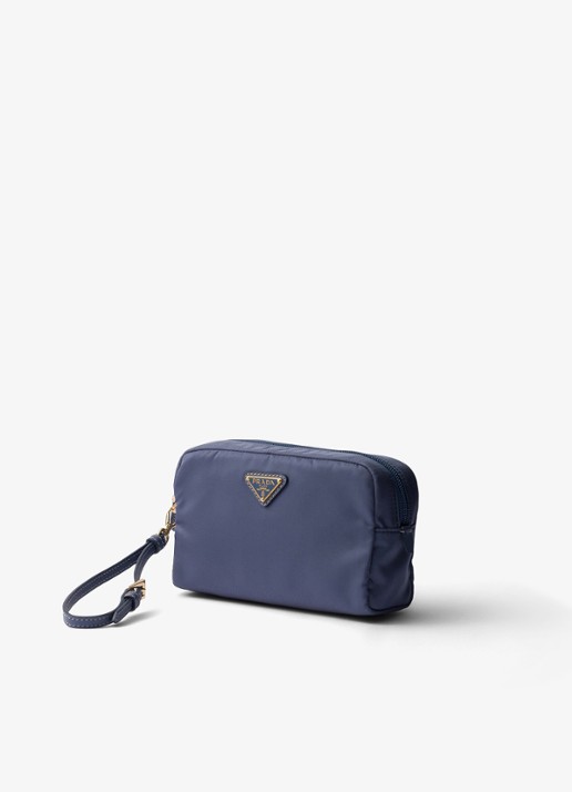 Prada Re-Nylon toilettas met leren details en logo - voorkant 2 donkerblauw