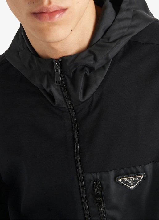 Prada Re-Nylon trackvest met capuchon en contrast - detail 5 zwart