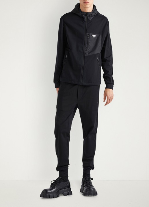 Prada Re-Nylon trackvest met capuchon en contrast - voorkant 2 zwart