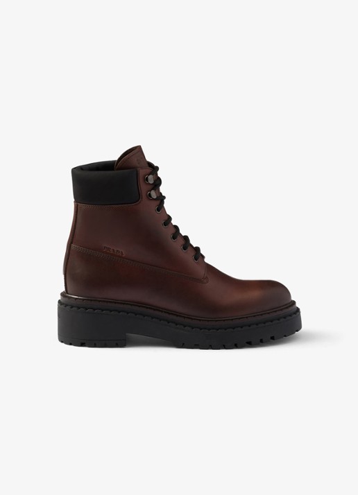 Prada Re-Nylon veterboot van leer - voorkant 4 donkerbruin