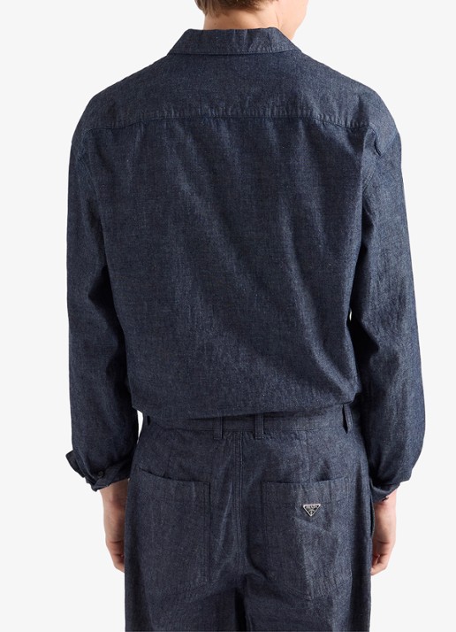 Prada Regular fit overshirt van chambray - achterkant donkerblauw