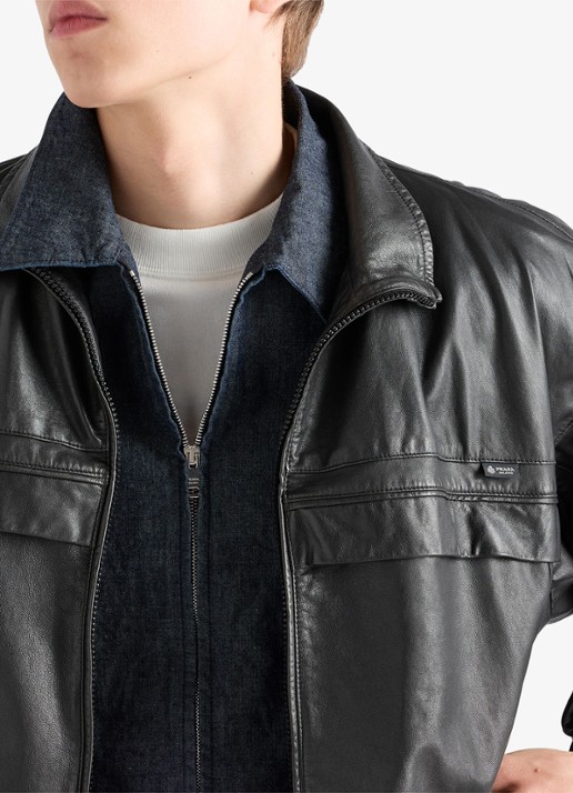 Prada Regular fit overshirt van chambray - detail 5 donkerblauw