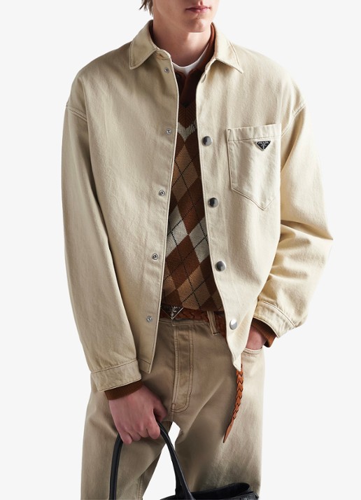 Prada Regular fit overshirt van denim met borstzak - detail 4 beige