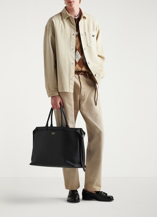 Prada Regular fit overshirt van denim met borstzak - voorkant 2 beige