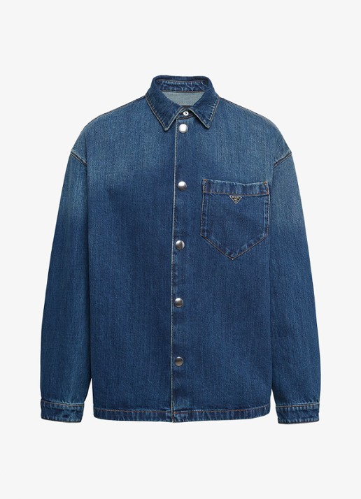 Prada Regular fit overshirt van denim met borstzak - voorkant indigo