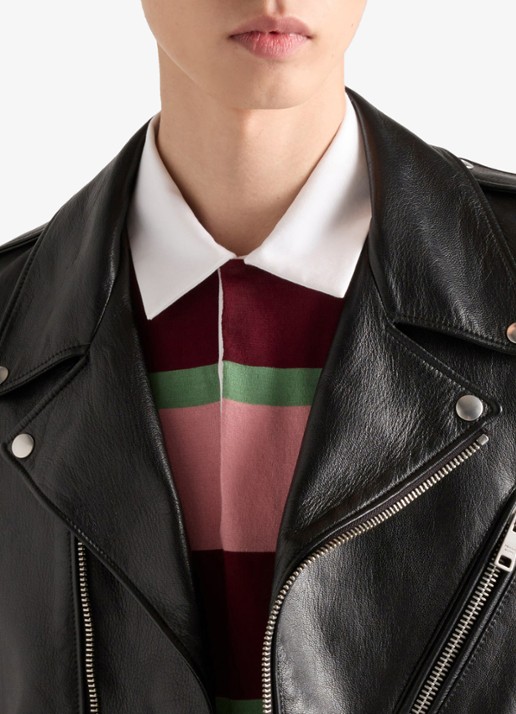 Prada Regular fit polo in zijdeblend met streepprint - detail 4 bordeauxrood