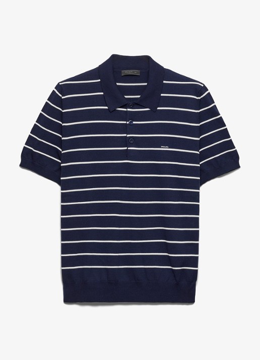 Prada Regular fit polo met streepprint - voorkant donkerblauw