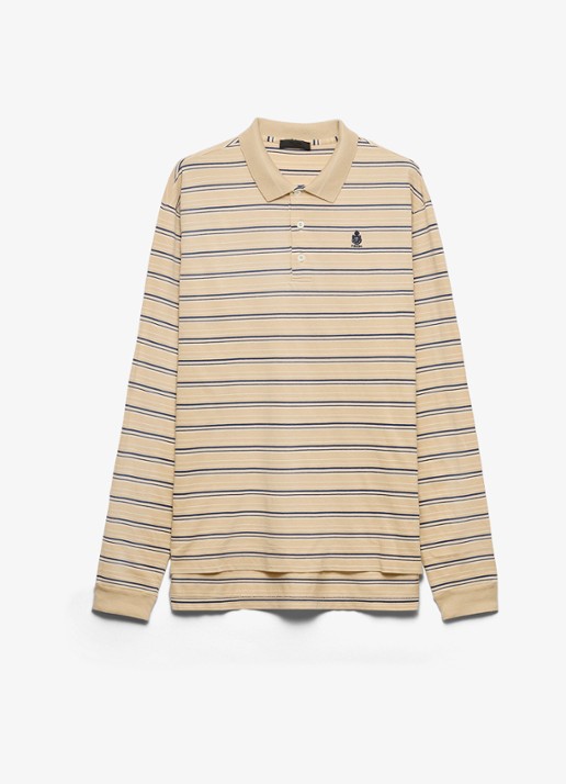 Prada Regular fit polo van piqué katoen met streepprint - voorkant beige