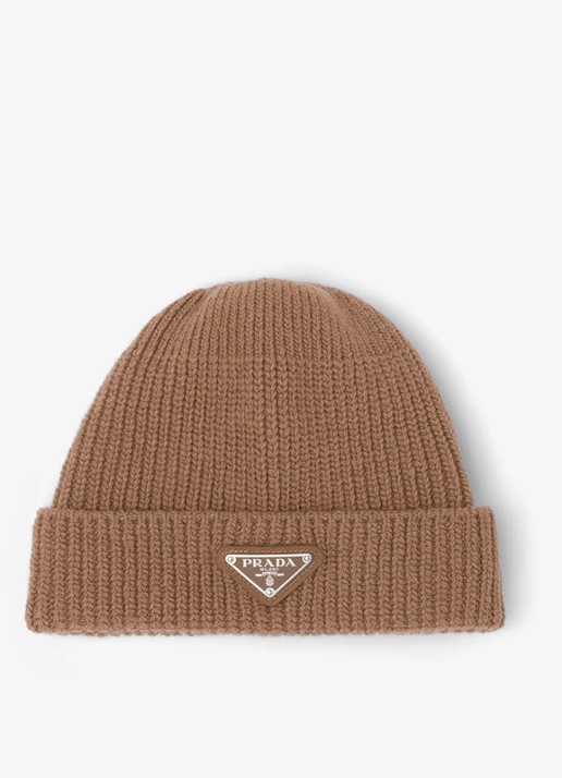 Prada Ribgebreide muts in kasjmierblend met logo