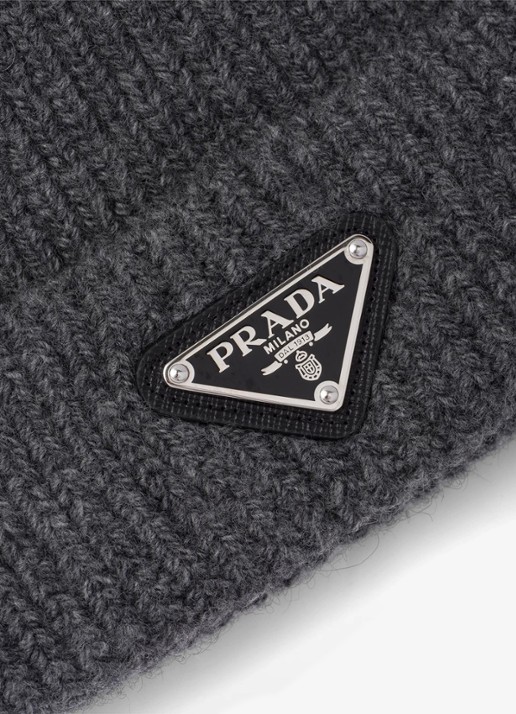Prada Ribgebreide muts in kasjmierblend met logo - detail 2 grijs
