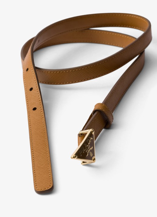 Prada Riem van kalfsleer met logo - voorkant 2 camel