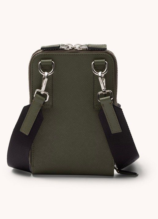 Prada Saffiano crossbody telefoonhoes van leer - achterkant 5 legergroen