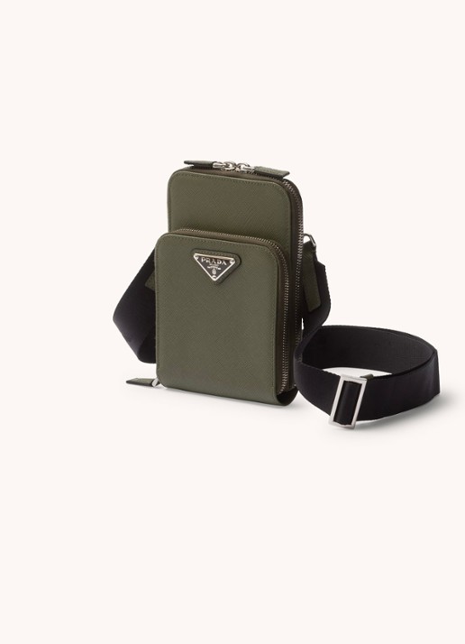 Prada Saffiano crossbody telefoonhoes van leer - voorkant 4 legergroen