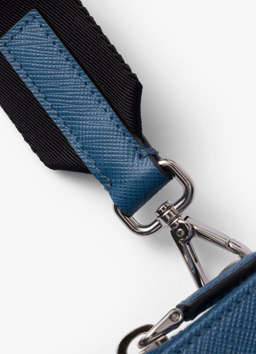 Prada Saffiano crossbody telefoonhoes van leer - detail 2 staalblauw