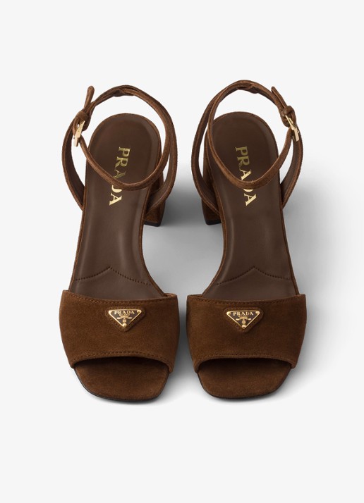 Prada Sandalette van suède - detail 5 bruin