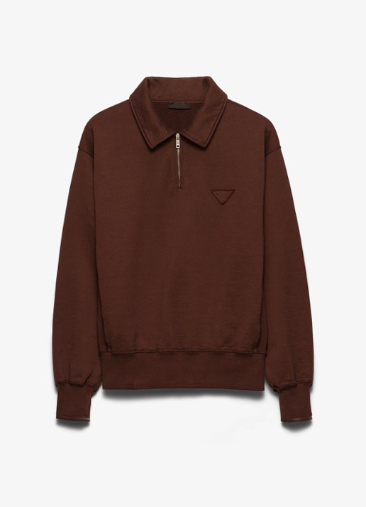 Prada Schipperstrui met halve rits - voorkant bruin