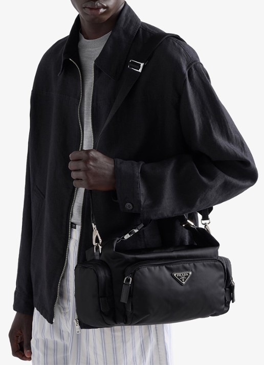 Prada Schoudertas met details van leer - voorkant 7 zwart