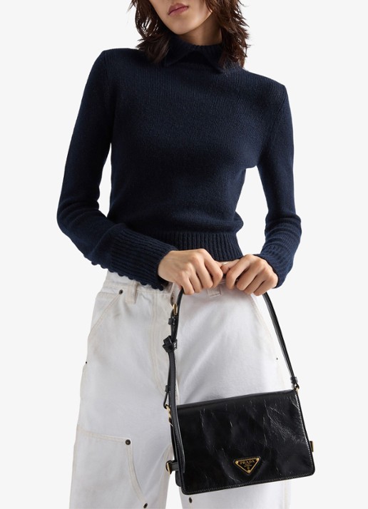 Prada Schoudertas van kalfsleer - voorkant 6 zwart