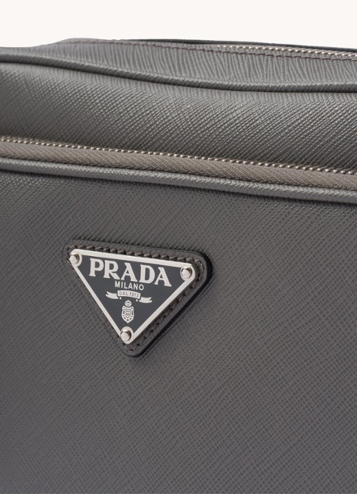 Prada Schoudertas van leer met afneembare schouderriem - detail 6 grijs