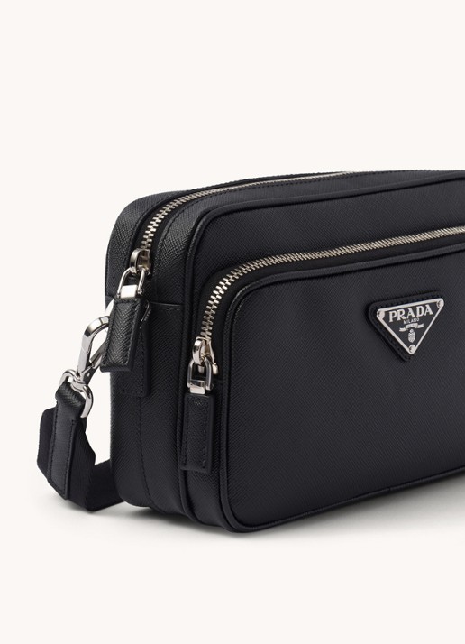 Prada Schoudertas van leer met afneembare schouderriem - detail 4 zwart