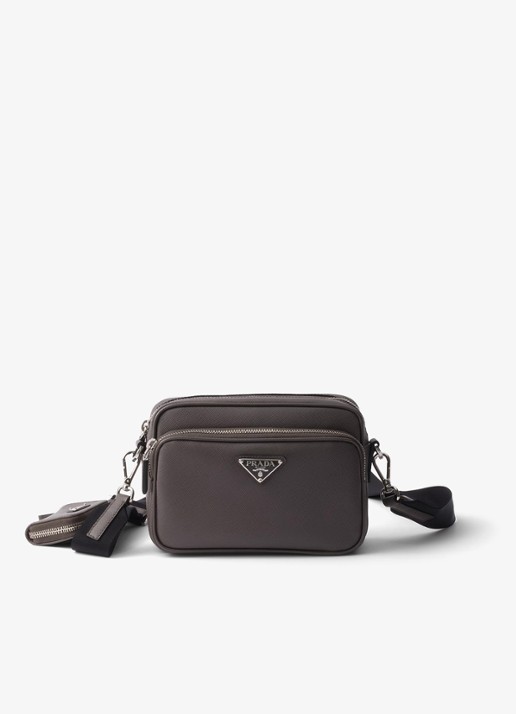 Prada Schoudertas van leer met afneembare schouderriem - voorkant 4 donkergrijs