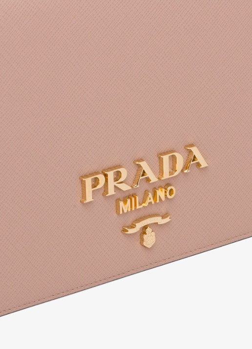 Prada Schoudertas van leer met logo - detail 3 lichtroze