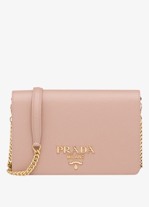 Prada Schoudertas van leer met logo - voorkant lichtroze