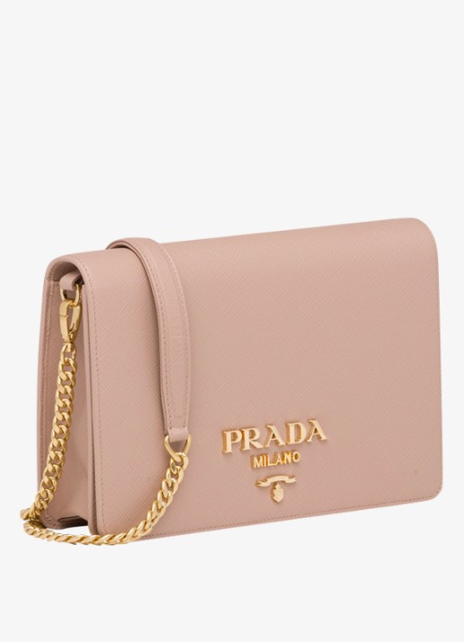 Prada Schoudertas van leer met logo - voorkant 2 lichtroze