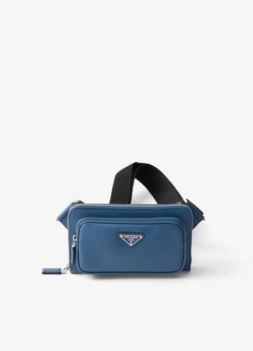 Prada Schoudertas van leer - voorkant 4 staalblauw