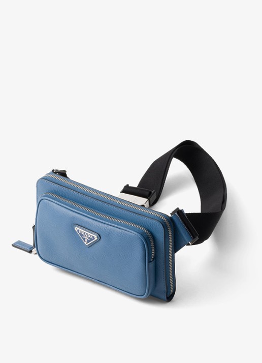 Prada Schoudertas van leer - voorkant 5 staalblauw