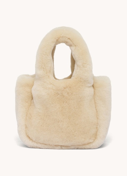 Prada Shearling mini handtas met schapenvacht - achterkant creme