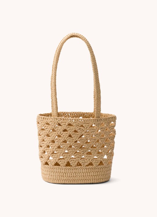 Prada Shopper van crochet met logo - achterkant 3 lichtbruin