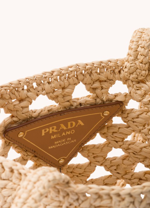 Prada Shopper van crochet met logo - detail lichtbruin