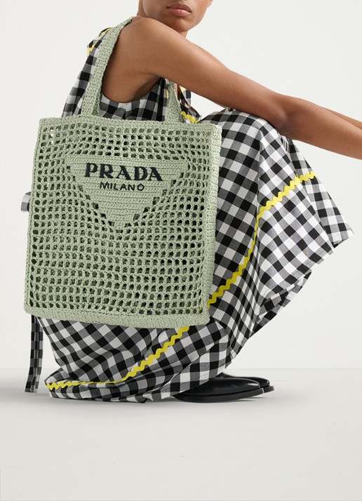 Prada Shopper van raffia - detail 7 mint